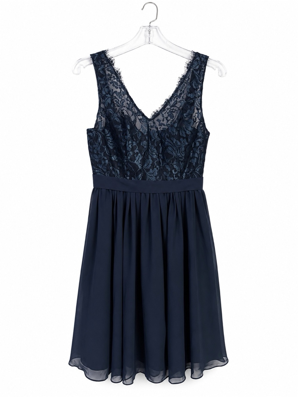 Azazie Cierra Dark Navy Lace Chiffon Bridesmaid Dress A10 NWT Knee Length